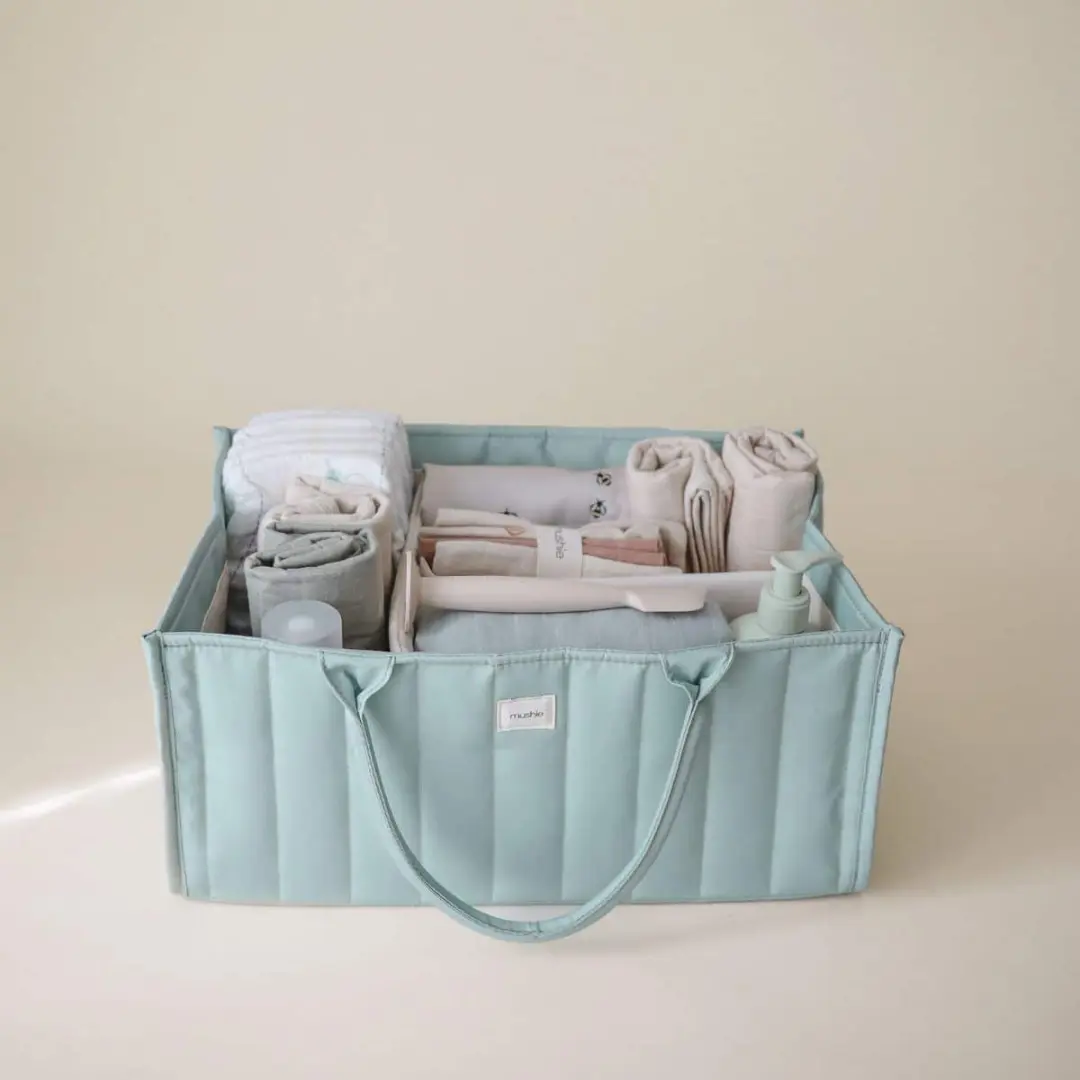 Mushie Diaper Caddy Draagbare Luierorganizer 13L - 3 Vakken - Groen