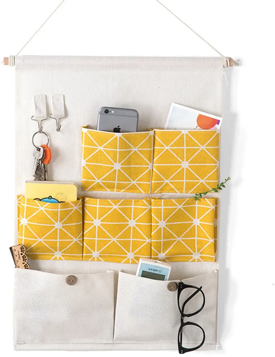 ECTEATOY Hangende Organizer 7 Vakken Geel 35x49cm