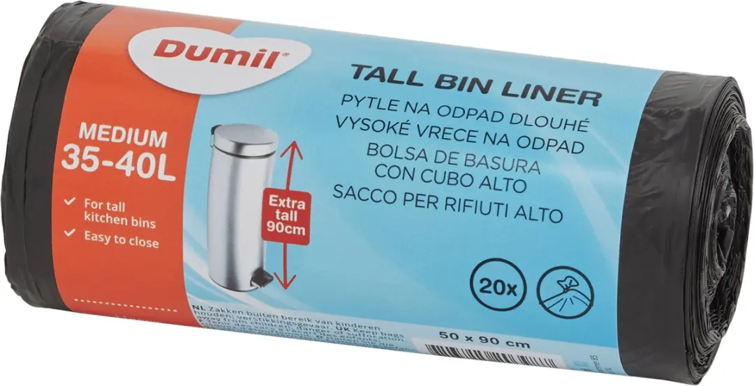 Dumil Vuilniszakken Medium 40L - 100 Stuks (5x20) - Zwart - afbeelding 2 van 2