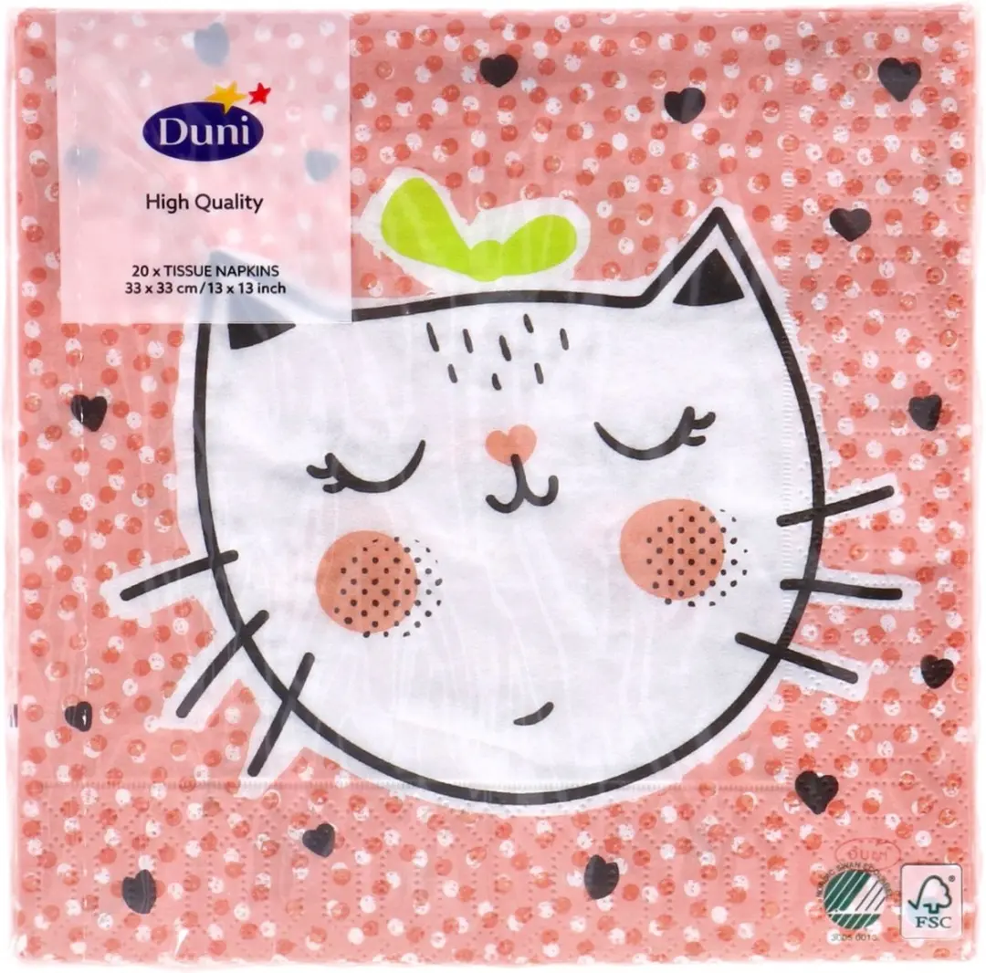 Duni Speelse Kat Servetten 33x33cm - 20 Stuks