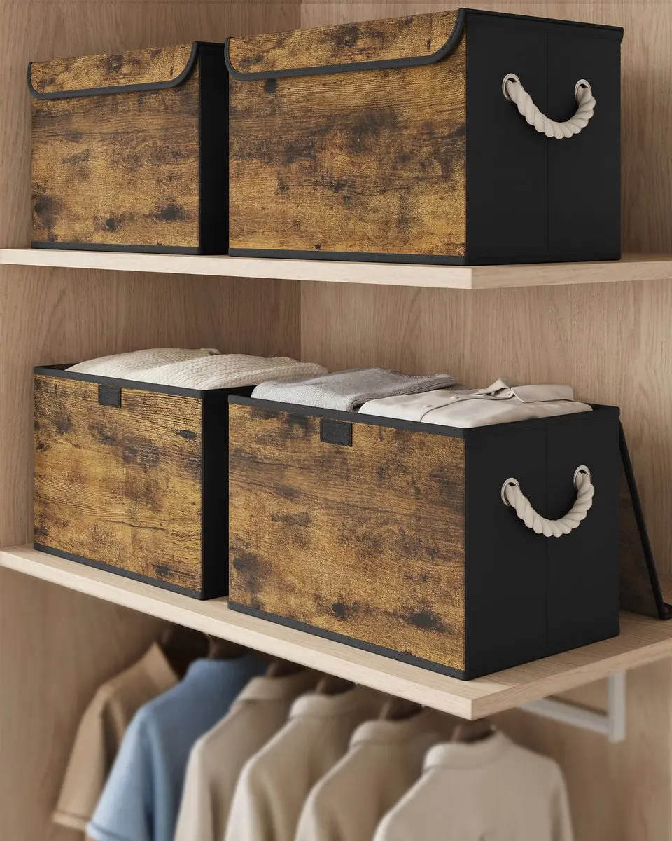 Songmics Opbergbox Vintagebruin - Set van 3 Opvouwbare Stoffen Organizer