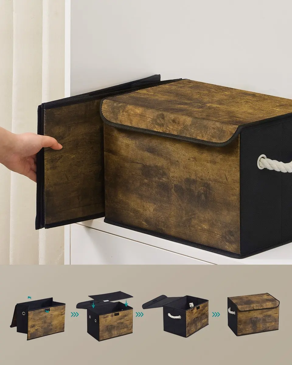 Songmics Opbergbox Vintagebruin - Set van 3 Opvouwbare Stoffen Organizer