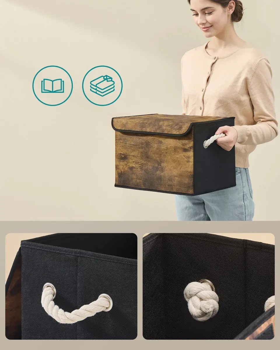 Songmics Opbergbox Vintagebruin - Set van 3 Opvouwbare Stoffen Organizer
