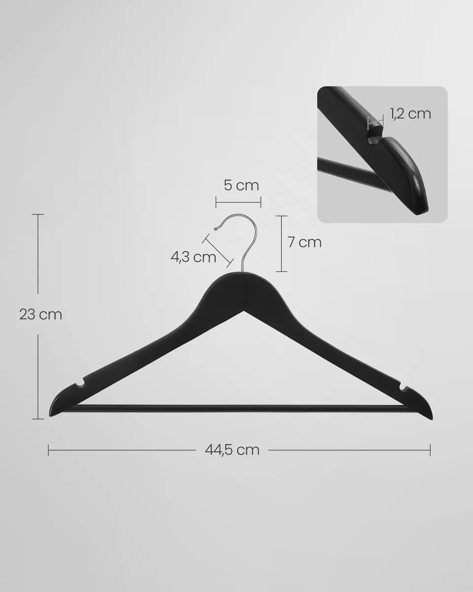 Songmics Houten Kledinghangers 50 Stuks - Zwart-zilverkleurig
