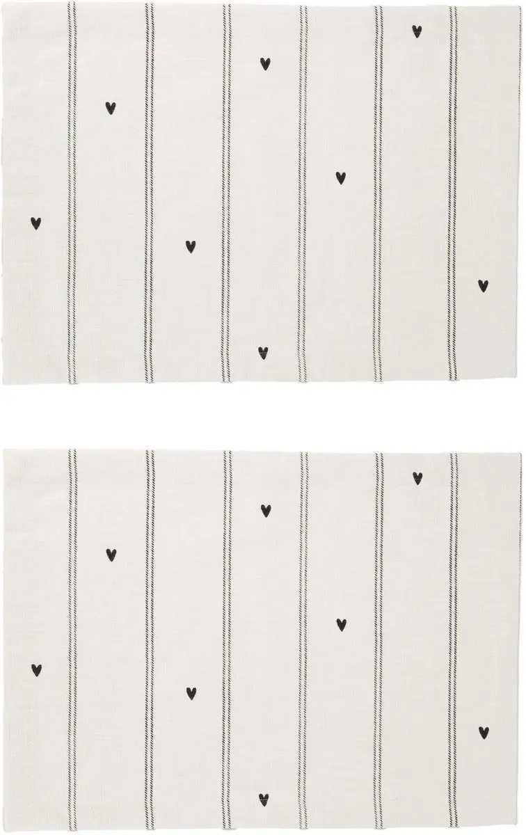 Zusss Placemats Strepen/Hartjes - 2 Stuks - 100% Katoen - Zand/Antracietgrijs