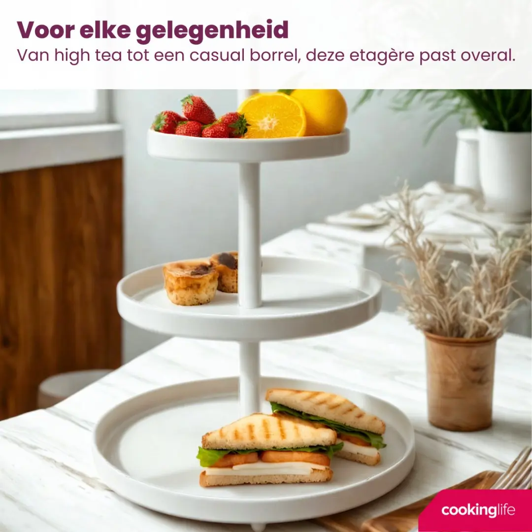 Cookinglife Etagère Metaal Wit - 3-Laags Ø20/25/30cm