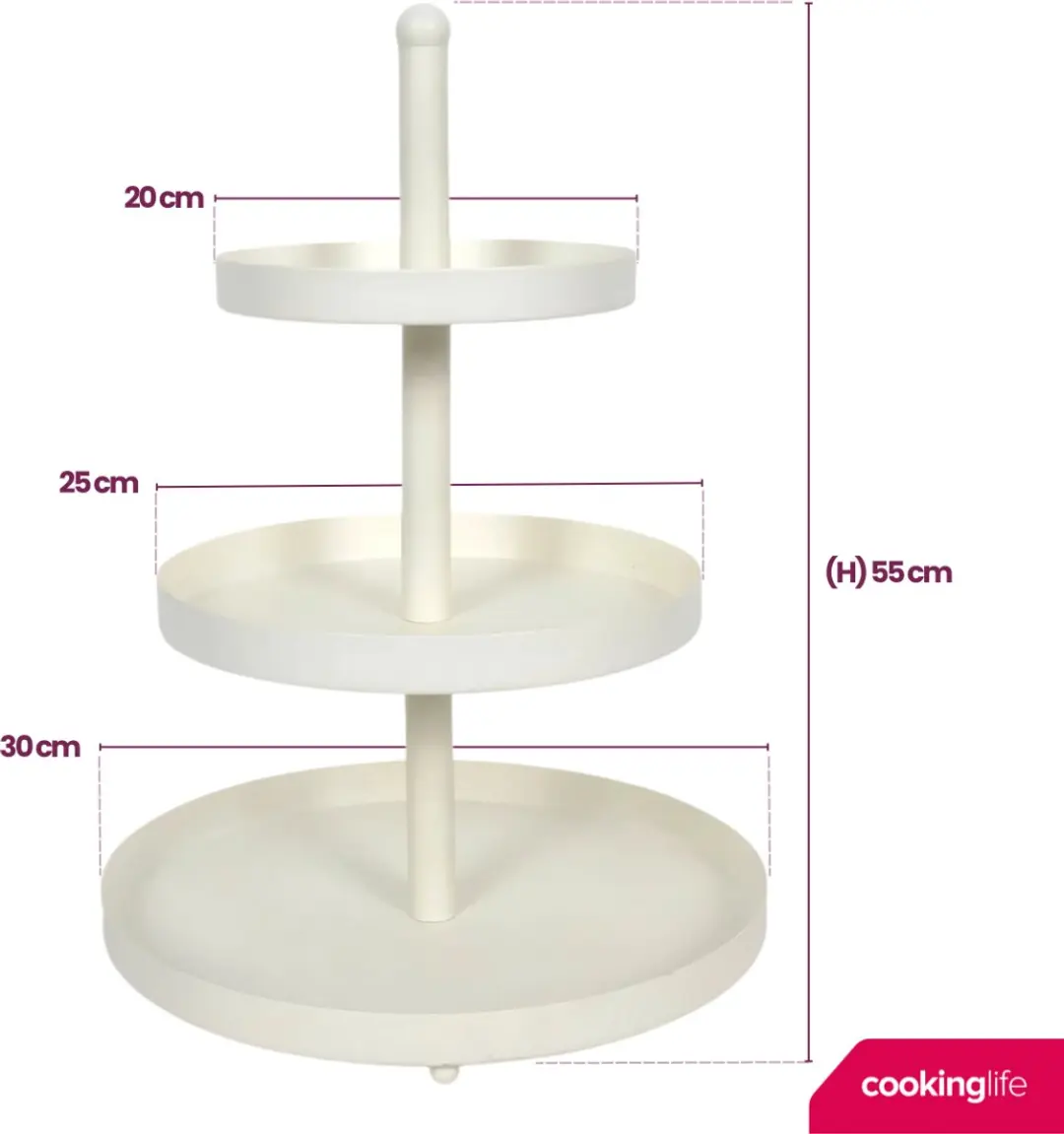 Cookinglife Etagère Metaal Wit - 3-Laags Ø20/25/30cm