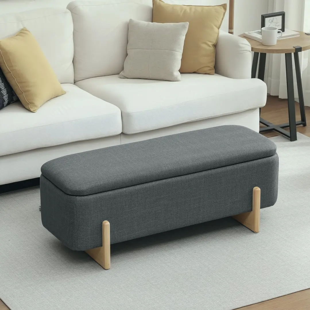 Homcom Opbergottomaan Beukenhout 111x44x44,5cm - Donkergrijs