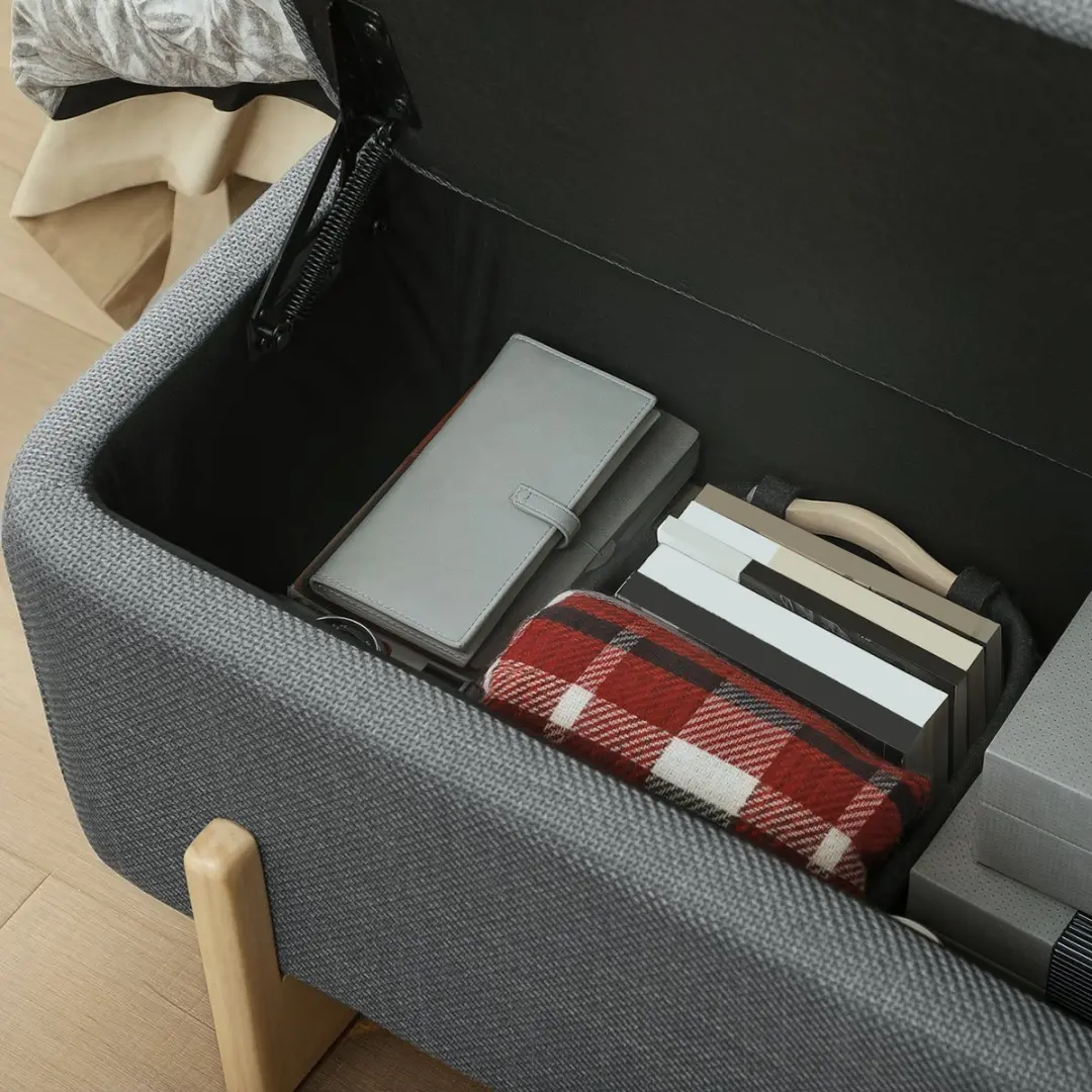 Homcom Opbergottomaan Beukenhout 111x44x44,5cm - Donkergrijs