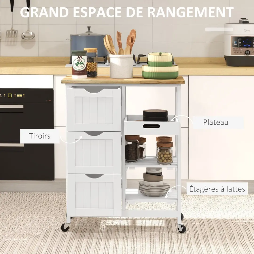 Homcom Keukenwagen 67x37x85,5cm Wit