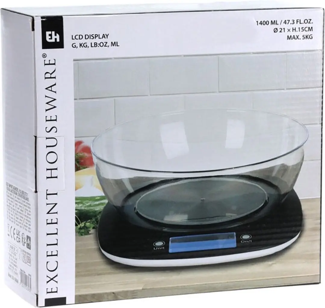 Excellent Houseware Digitale Keukenweegschaal - 5 kg - Zwart - afbeelding 6 van 6