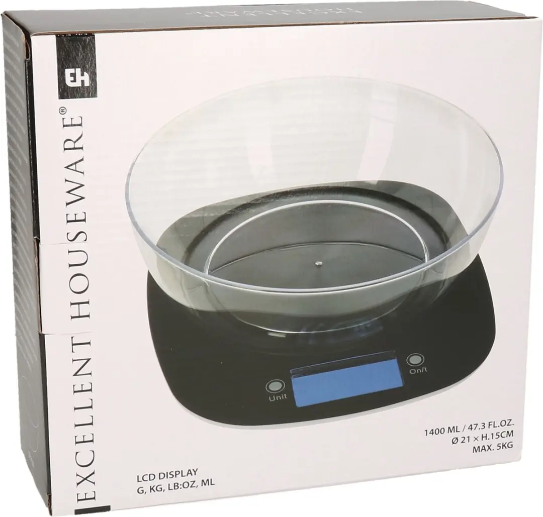 Excellent Houseware Digitale Keukenweegschaal - 5 kg - Zwart