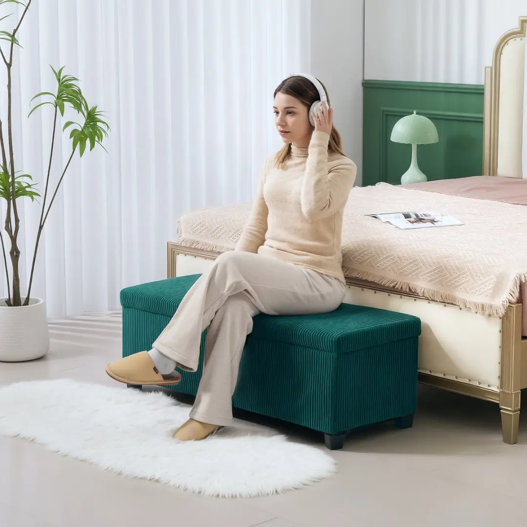 Homcom Opbergpoef Corduroy Groen 84L