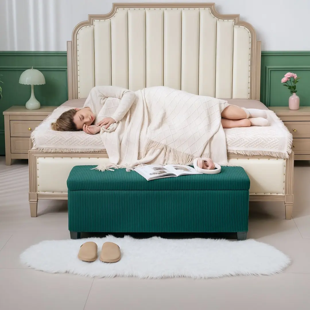 Homcom Opbergpoef Corduroy Groen 84L