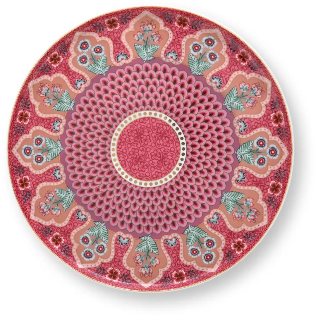 Pip Studio Flower Festival Taartplateau Donkerroze - 21,5cm - 4 Stuks