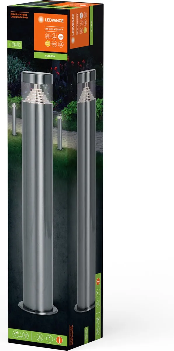 LEDVANCE Endura Hybrid Orion Buitenlantaarn 2W - 170lm - Warm wit 3.000K - Edelstaal
