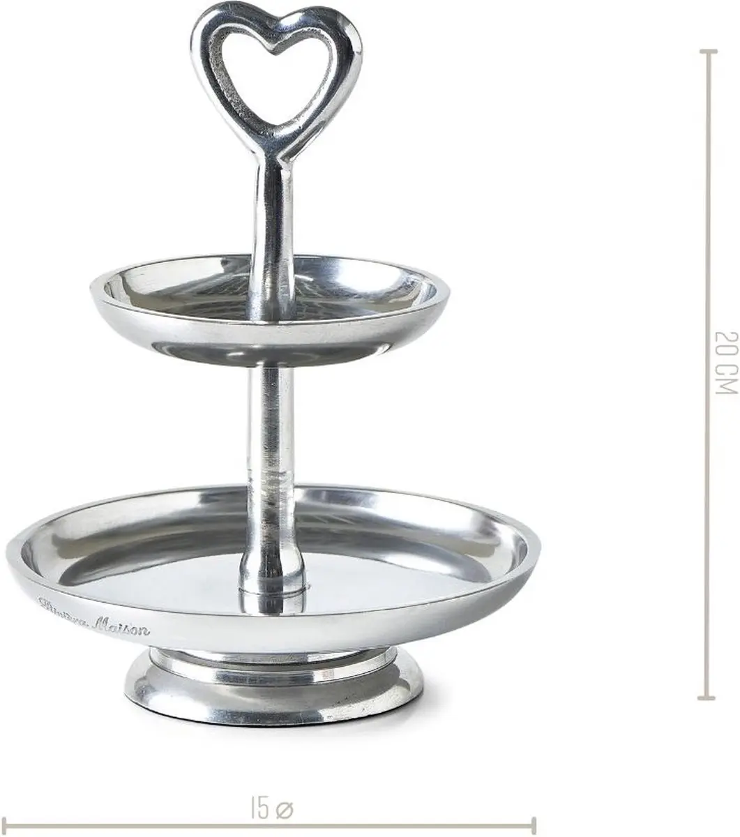 Riviera Maison Lovely Heart Etagère 2 Laags - Zilver
