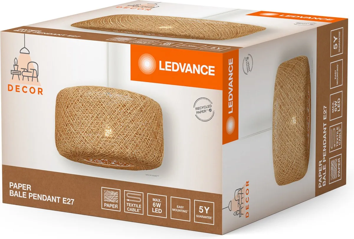 LEDVANCE Decor Paper Bale Hanglamp 1XE27 - Beige - afbeelding 6 van 6