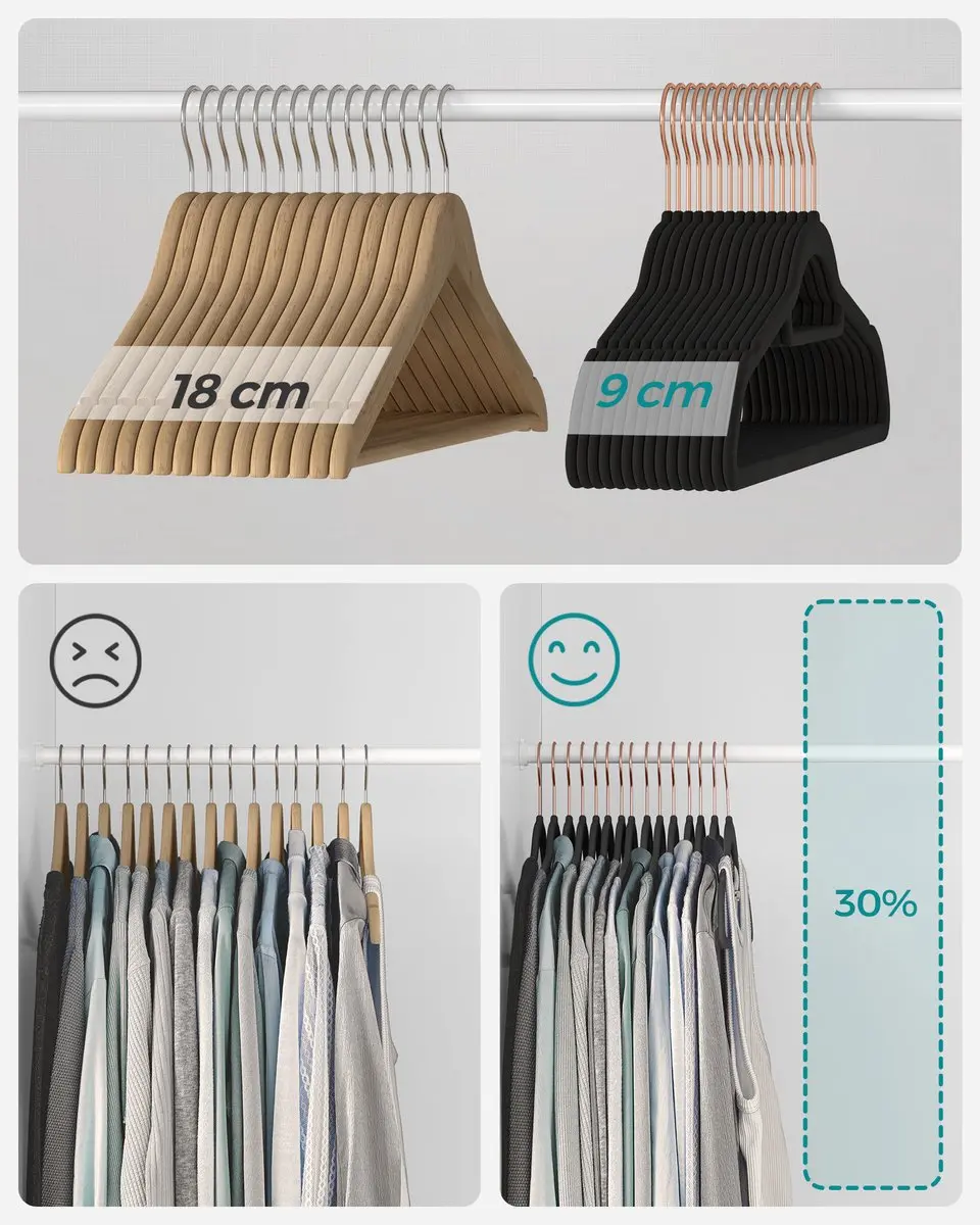 Songmics Kledinghangers Fluwelen Set 50 Stuks - Zwart-Lichtroze