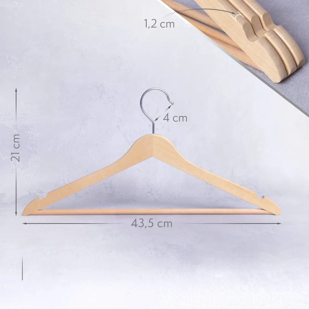 Wicotex Houten Kledinghanger - 20 Stuks - Naturel