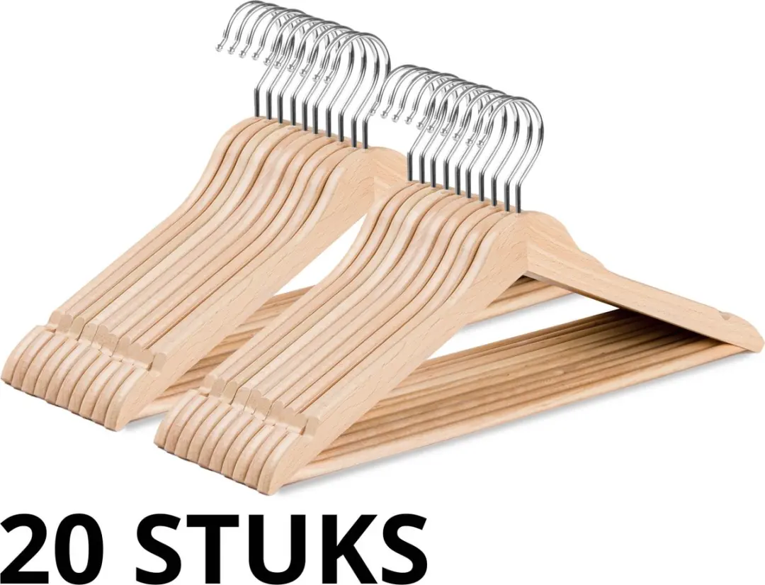 Wicotex Houten Kledinghanger - 20 Stuks - Naturel