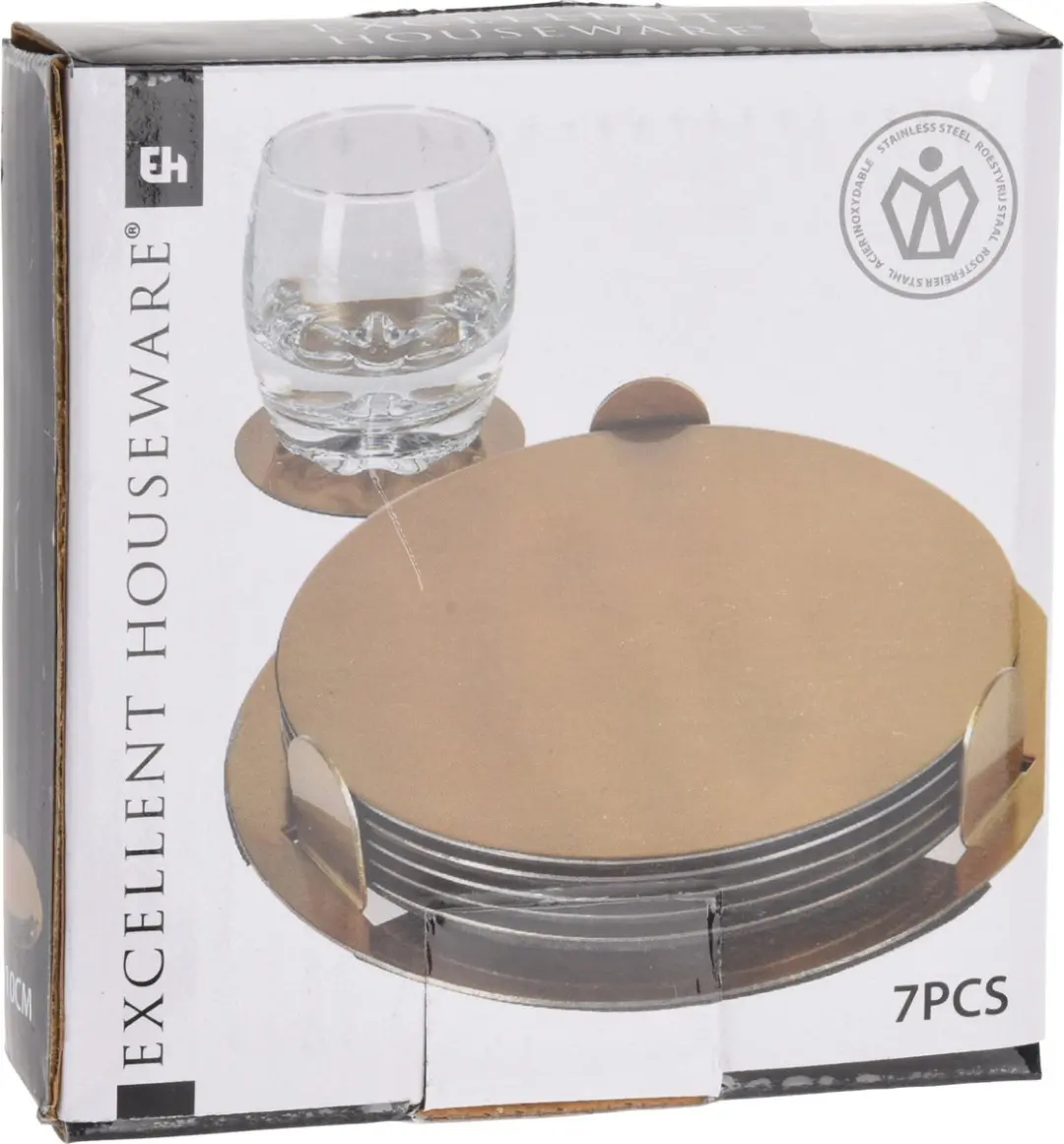 Excellent Houseware Goudkleurige RVS Onderzetters 8,5cm - 12 Stuks