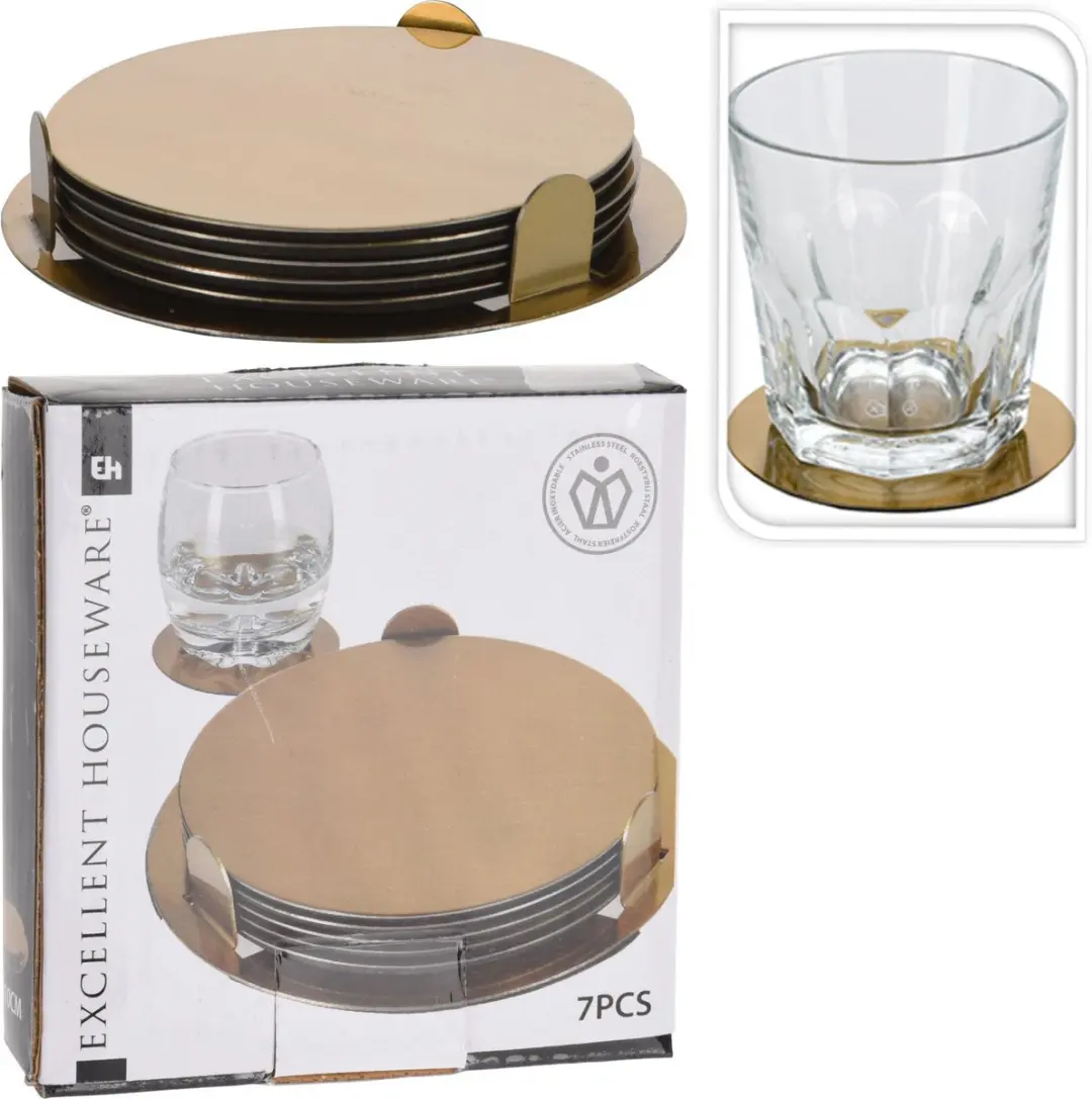 Excellent Houseware Goudkleurige RVS Onderzetters 8,5cm - 12 Stuks