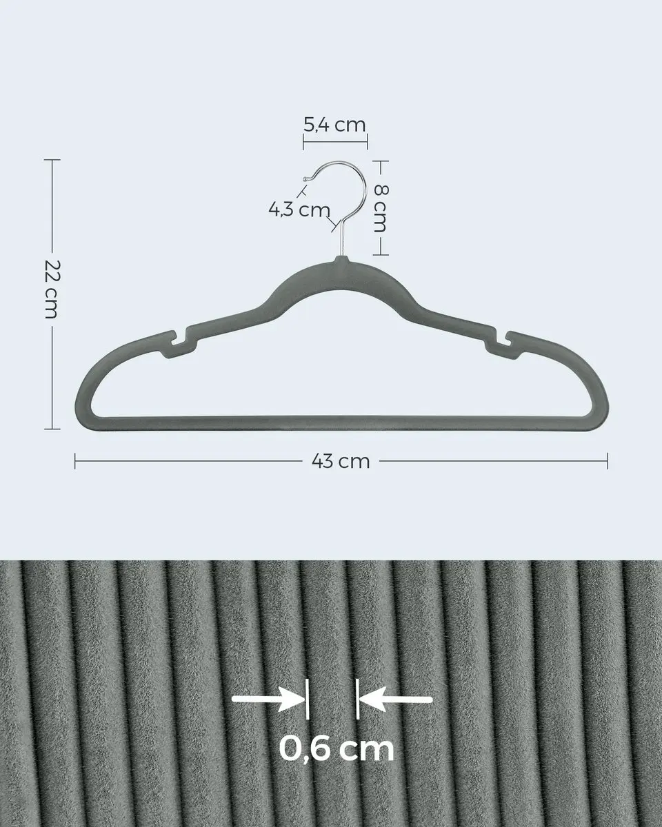 Songmics Kledinghangers 50 Stuks - Grijs - Antislip