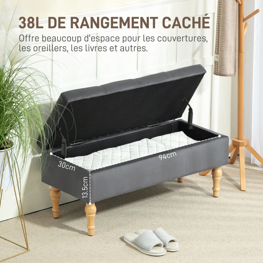 Homcom Opbergpoef Donkergrijs 102x38x41cm - 38L