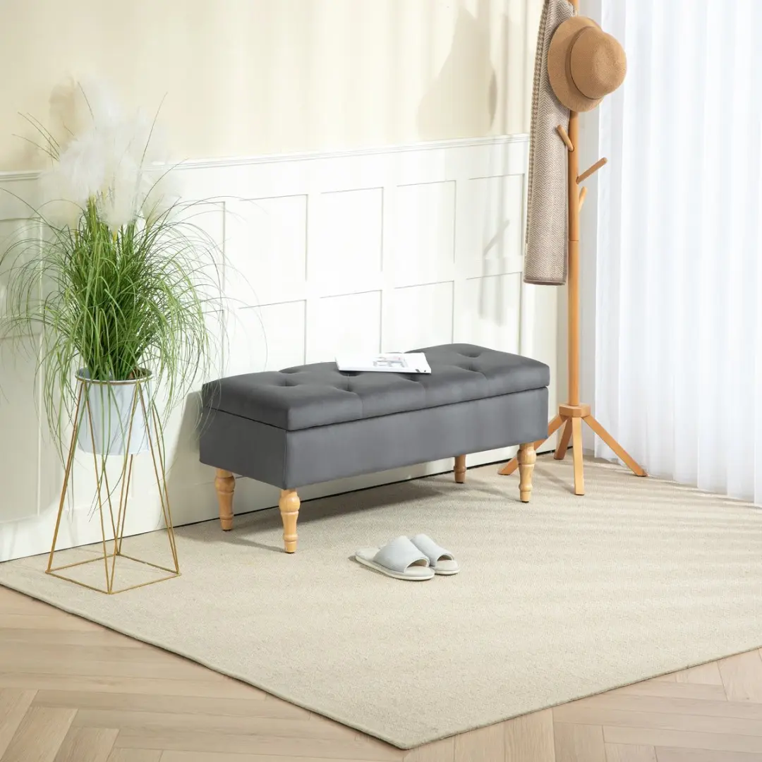 Homcom Opbergpoef Donkergrijs 102x38x41cm - 38L - afbeelding 6 van 6