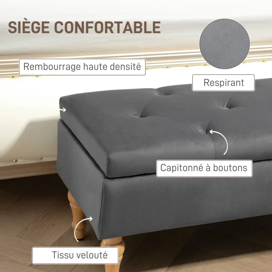 Homcom Opbergpoef Donkergrijs 102x38x41cm - 38L
