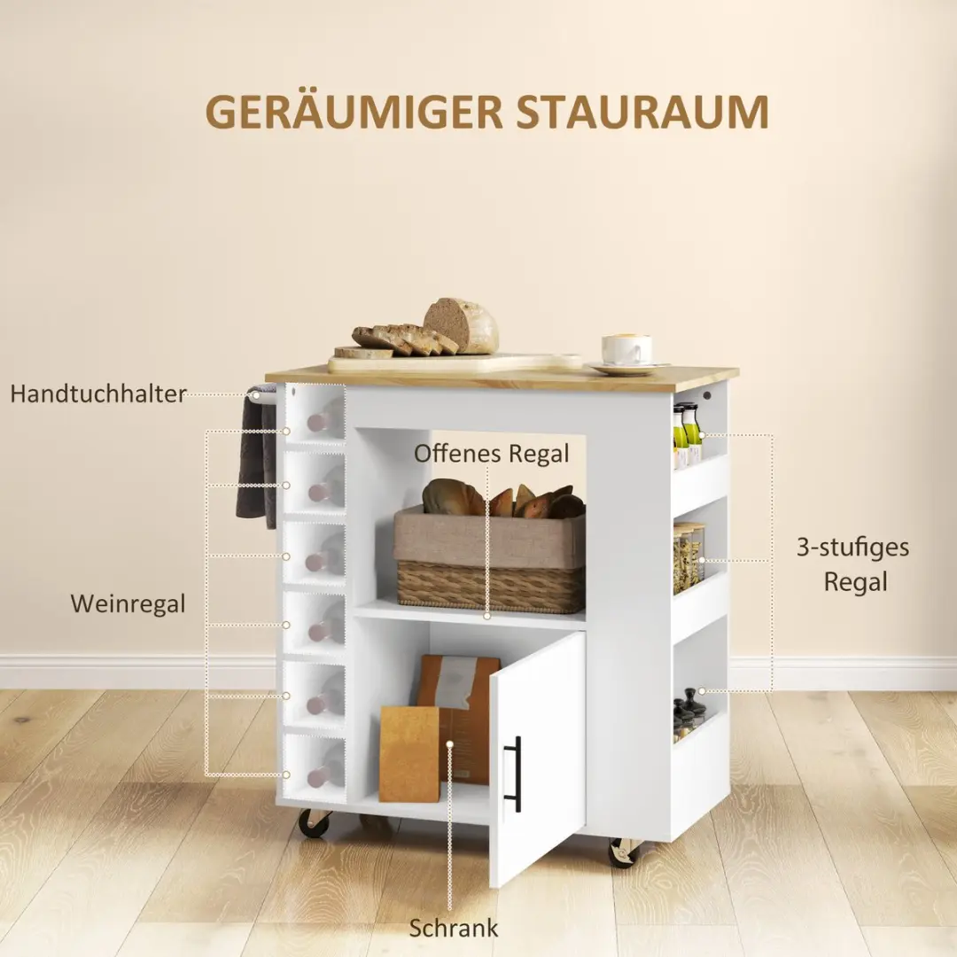 Homcom Keukenwagen 83L x 40B x 83Hcm - Wit - afbeelding 6 van 6