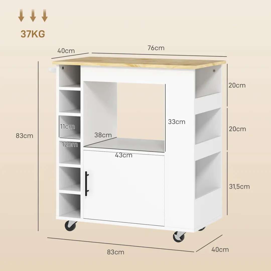 Homcom Keukenwagen 83L x 40B x 83Hcm - Wit