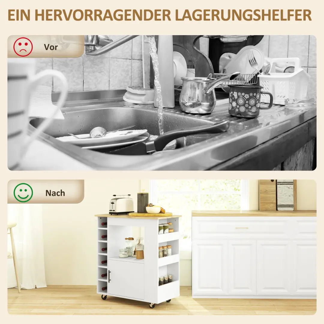 Homcom Keukenwagen 83L x 40B x 83Hcm - Wit