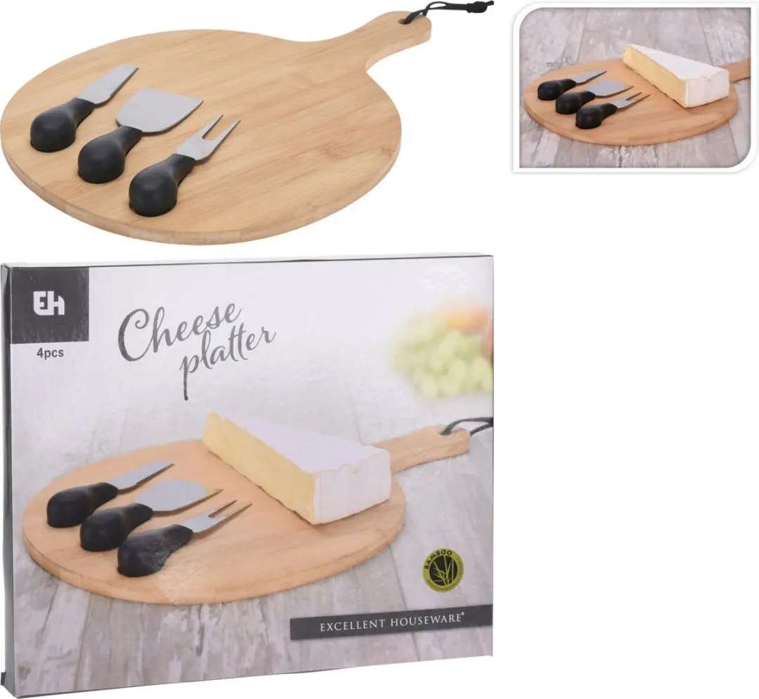 Excellent Houseware Borrelplank Set 33cm - Bamboe - 4-delig