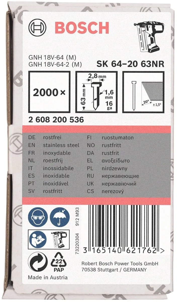 Bosch SPIJKER SK64-20 63NR - 2000 Stuks - afbeelding 3 van 3