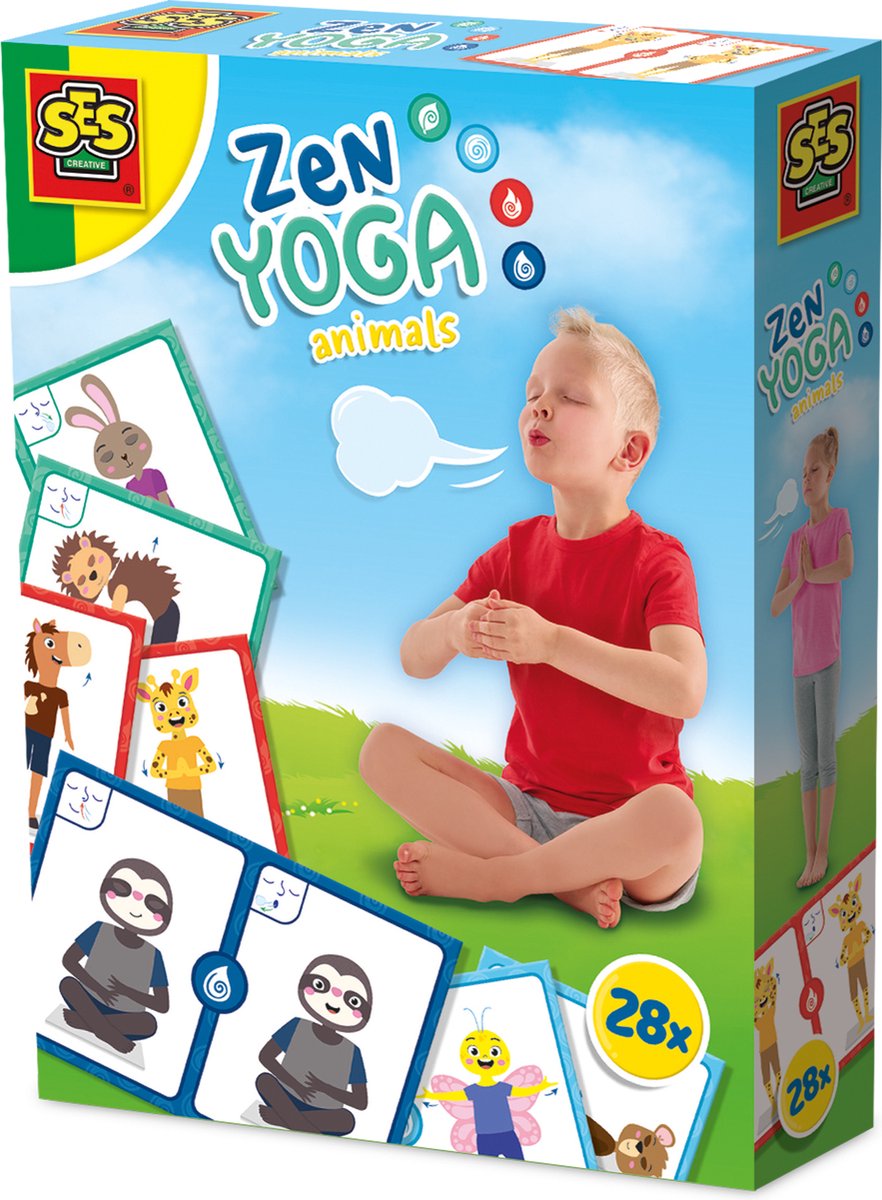 SES Creative 02407 - Zen Yoga Kaarten - Ademhalingsoefeningen - Mindfulness voor kinderen - 28 voorbeeldkaarten - Oefeningen bij emoties zoals blij of boos