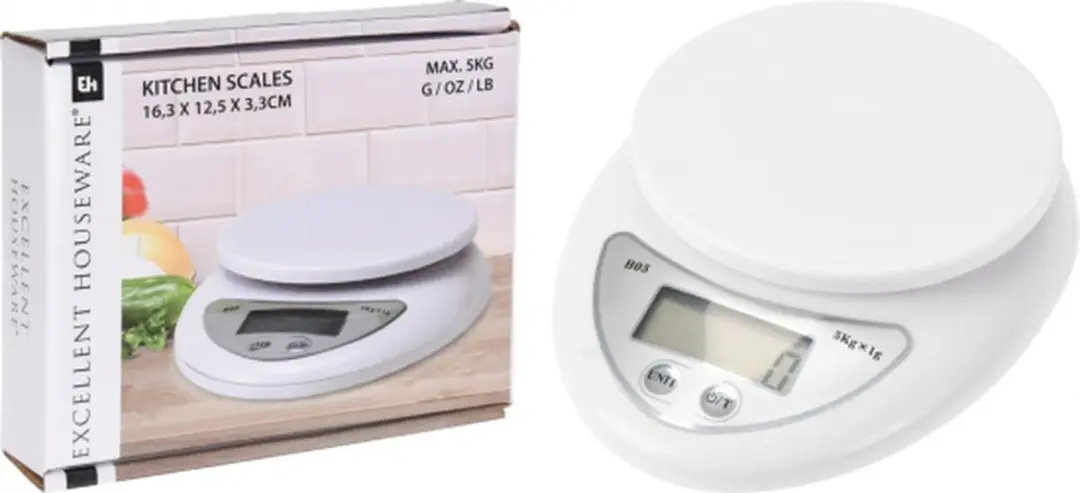 Excellent Houseware Digitale Keukenweegschaal 5kg - Wit