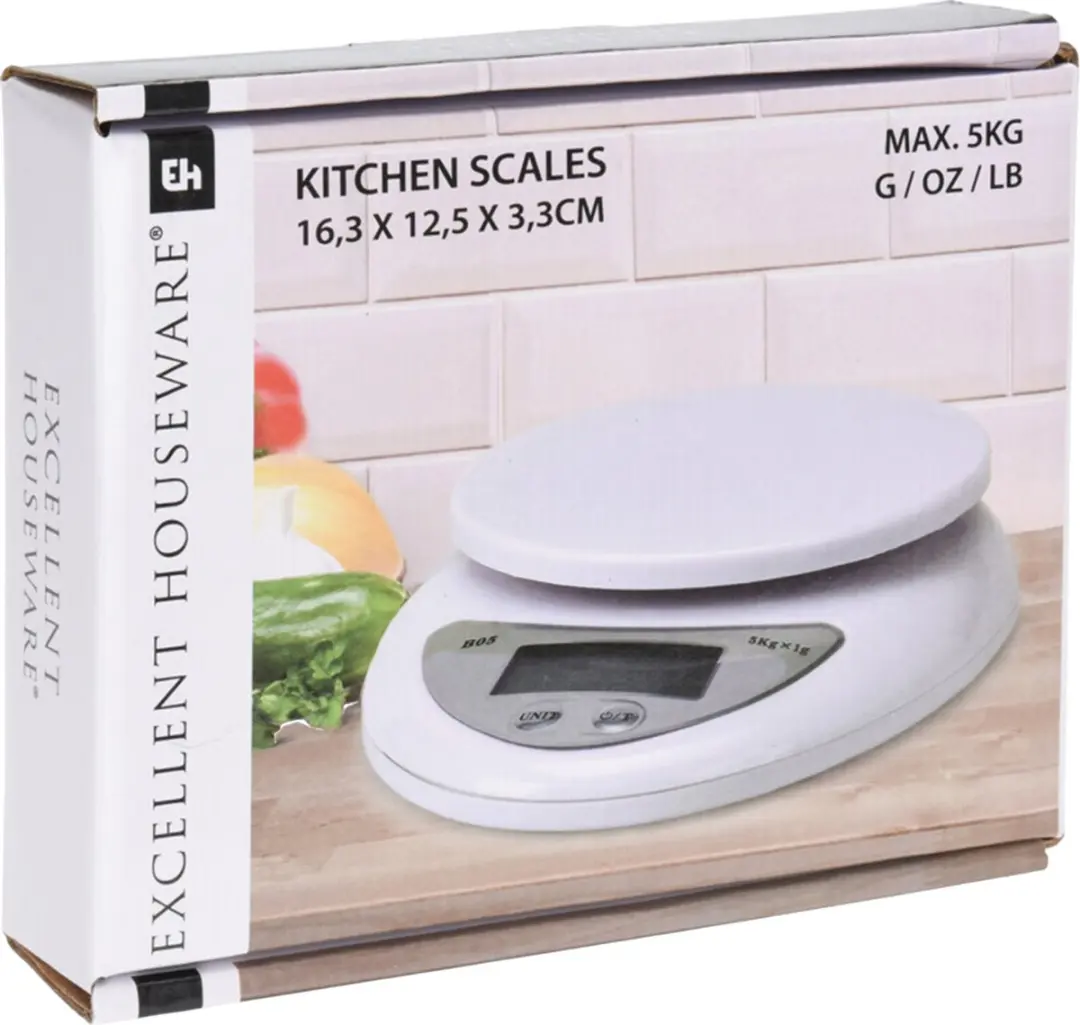 Excellent Houseware Digitale Keukenweegschaal 5kg - Wit