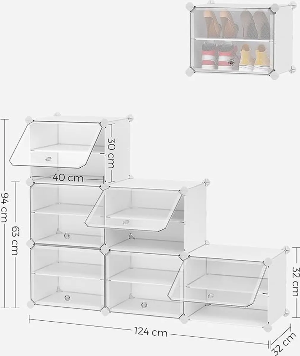 Songmics Schoenenrek 6 Vakken LPC033W01 - 30x40x30cm - Wit - afbeelding 3 van 3