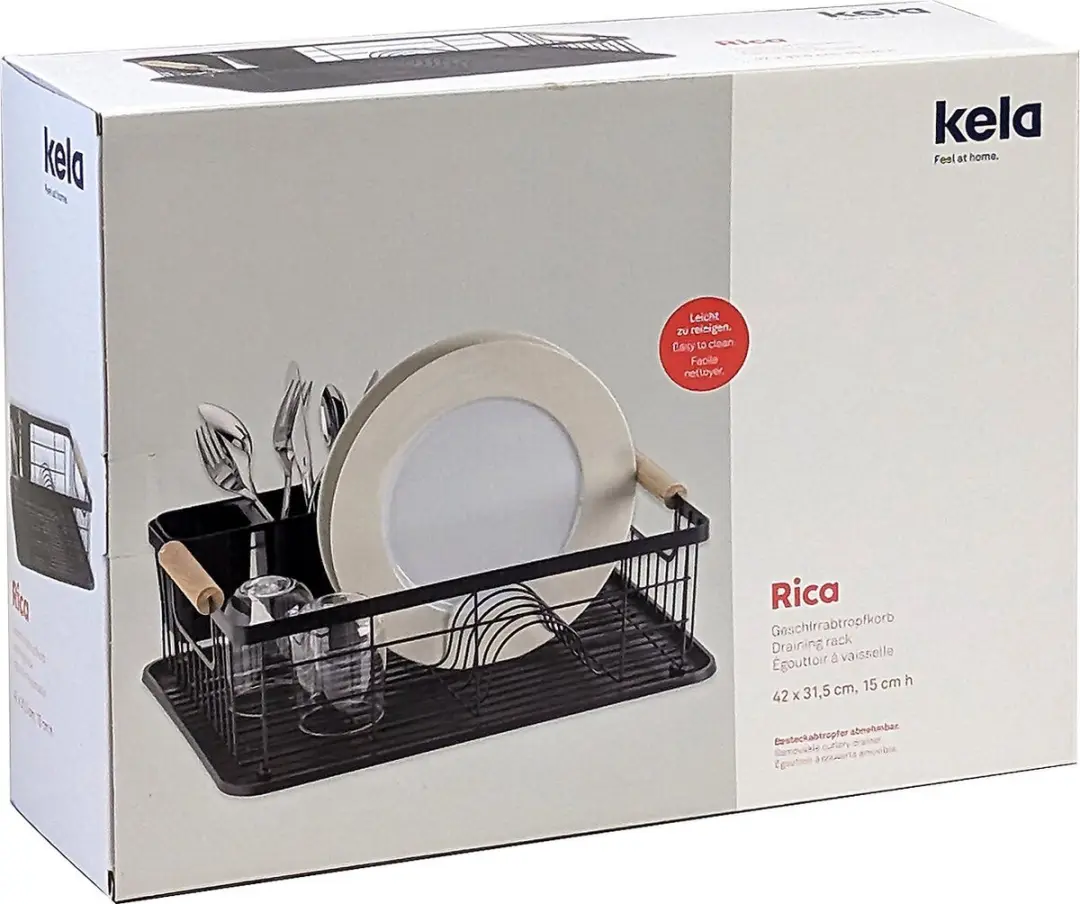 Kela Afdruiprek Metaal Rubberhout Zwart 31.5x42x15cm