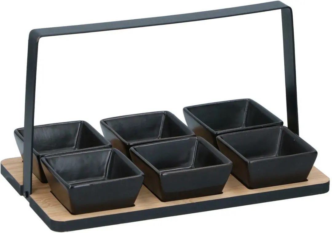 Alpina Bamboe Serveerplank met 12 Schaaltjes - 24cm - Zwart