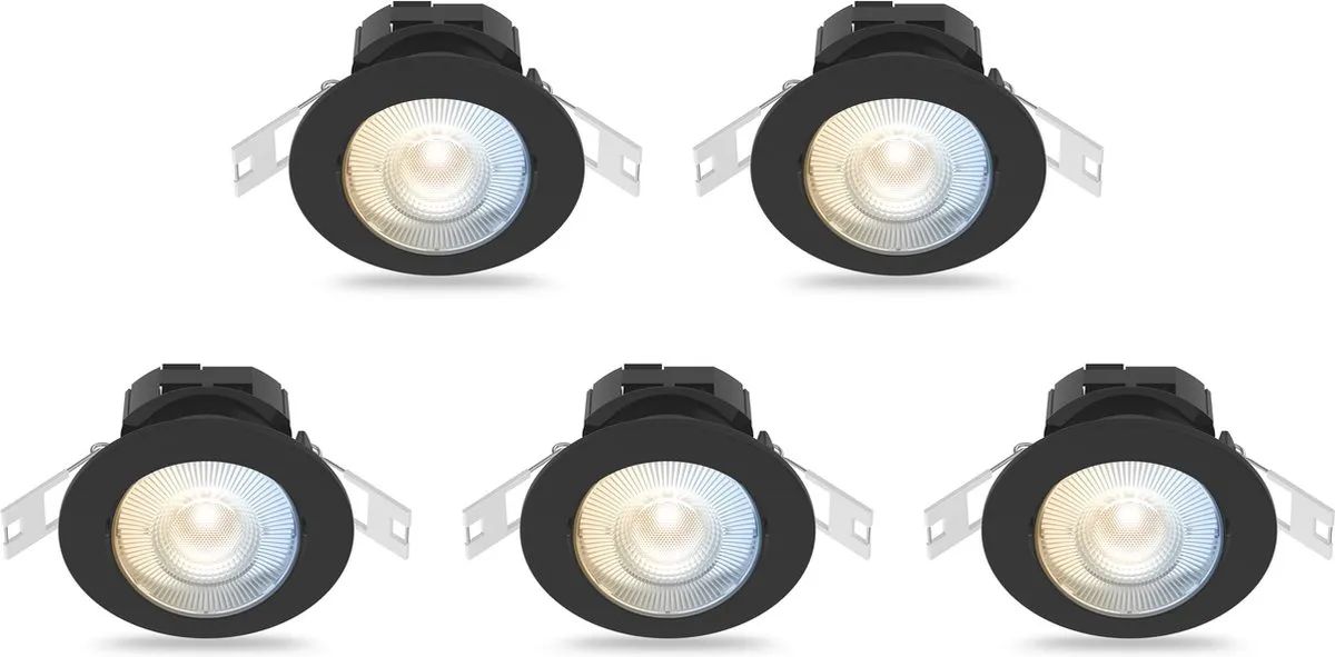 Calex Slimme Inbouwspots 5x - 8,5cm - Warm Wit 2700K - Zwart - afbeelding 3 van 6