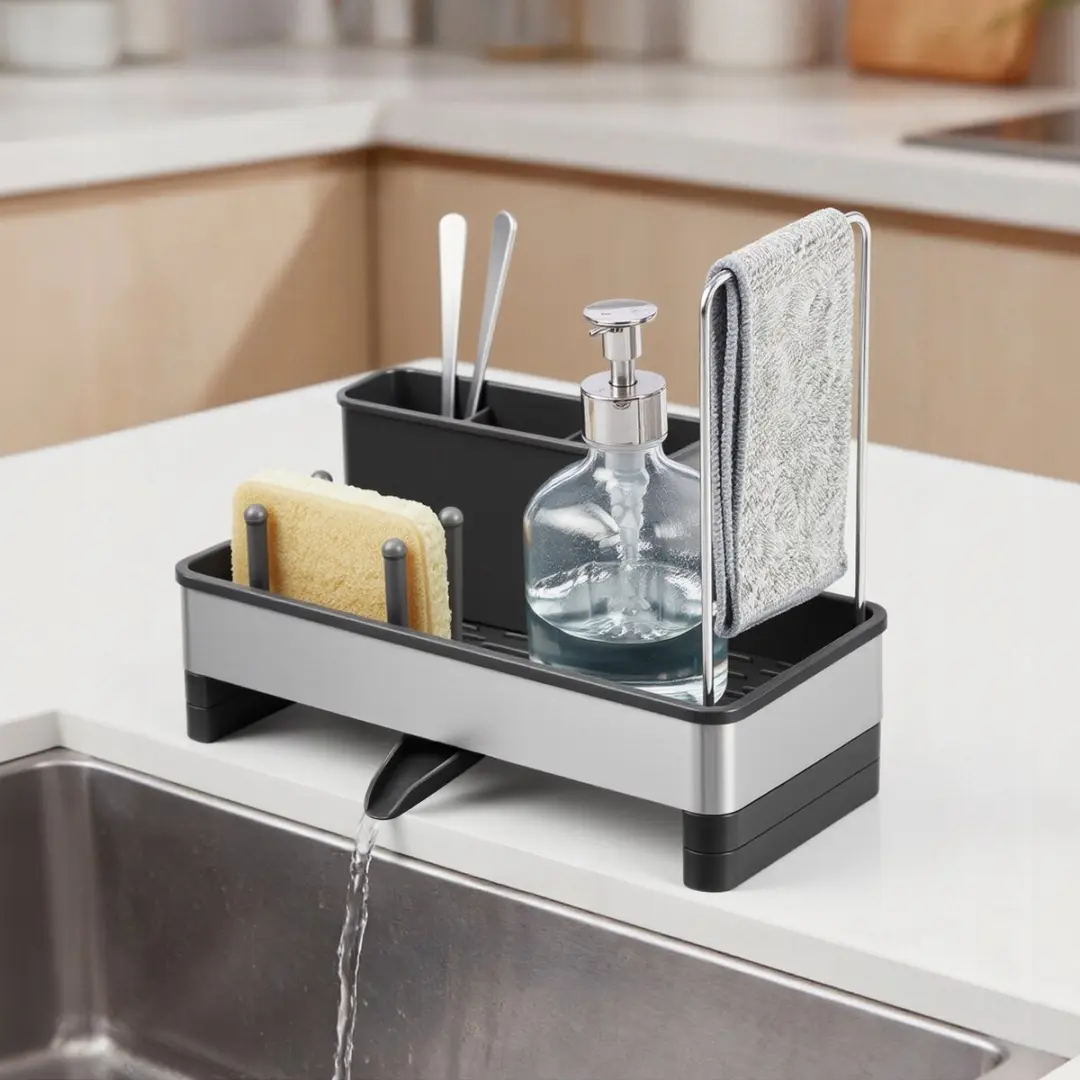 Songmics KCS555BH01 Gootsteenorganizer - Roestvrijstaal - Noir d'encre/Argent
