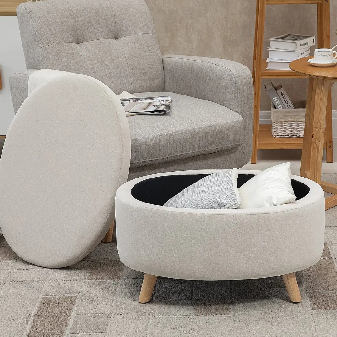 Homcom Sitzbank - 71x51,5x42cm - Beige - afbeelding 6 van 6
