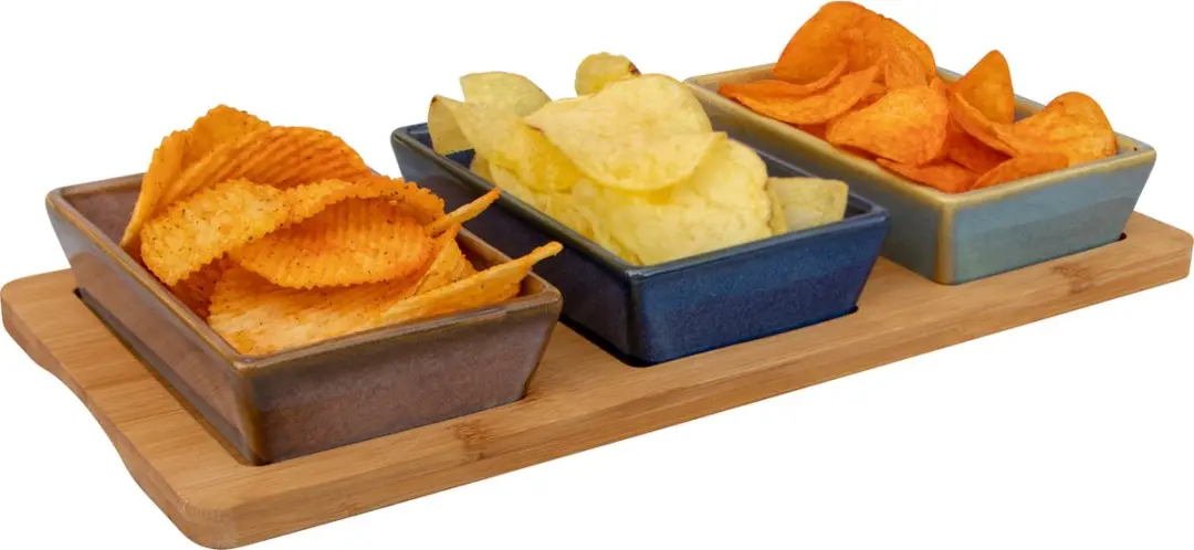 Cosy&Trendy Bamboe Serveerplank 2x - 6 Schaaltjes - 31x15cm - Multi