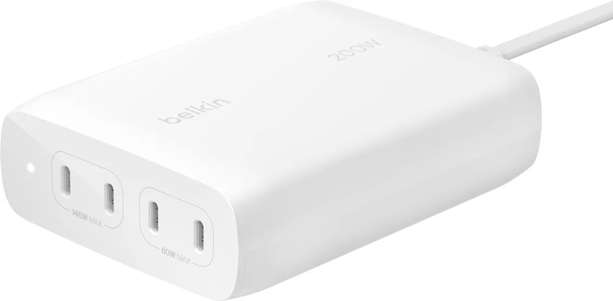 Belkin BoostCharge Pro 200W 4-poorts USB-C GaN Snellader WCH015vfWH