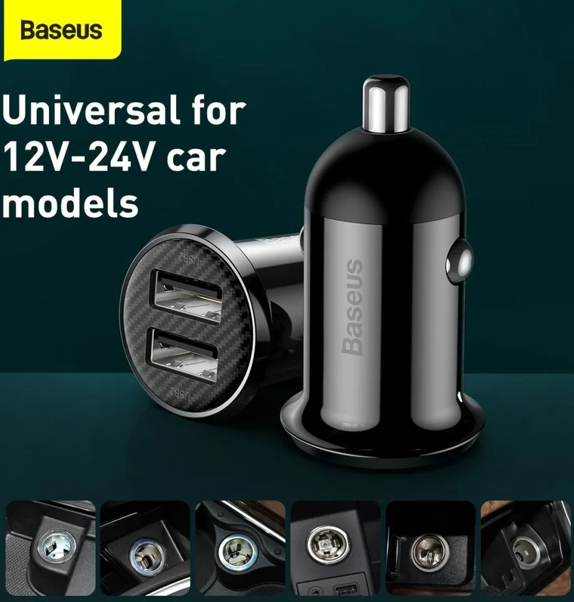 Baseus 6953156202009 Autolader - 2x USB 4.8A - Zwart