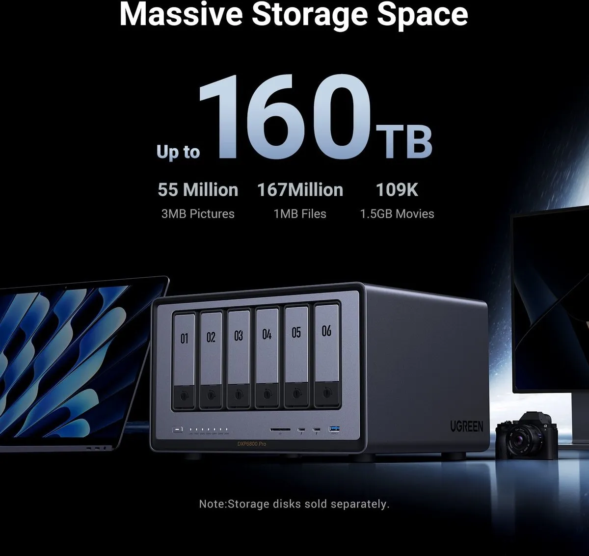Ugreen NASync DXP6800 Pro NAS Compact Intel® Core™ i5 i5-1235U 8 GB DDR5 0 TB UGOS Pro Zwart