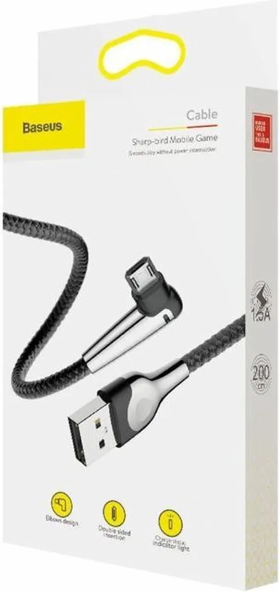 Baseus MVP CAMMVP-B01 Haakse Kabel - Micro-USB 2m 1,5A - Zwart